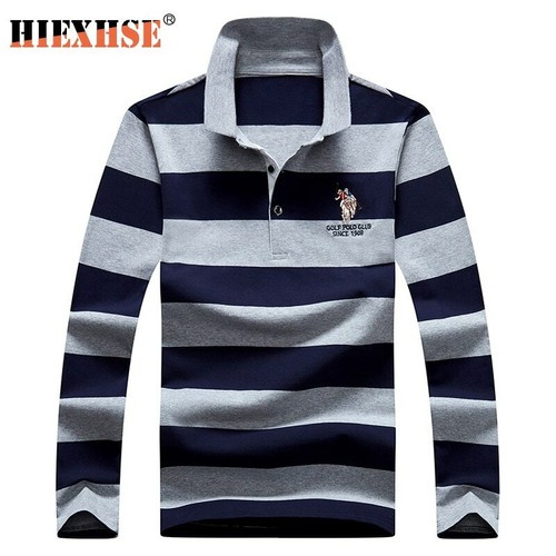 Camisa De Manga Larga Para Hombre Polo A Rayas Bordada De Alta Calidad  Invierno | eBay
