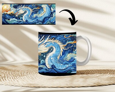 Kaffeetasse Drache im Van Gogh Style Tasse Kaffeebecher Geschenk Keramik