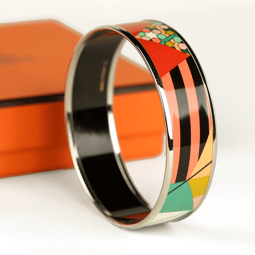 HERMES BRACELET 65 Wide Palladium-Plated Printed Enamel - Picture 2 of 4