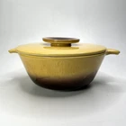 Rare Hull Pottery No 35 Divided Casserole Dish W/Lid Yellow & BRN Lava Glaze USA