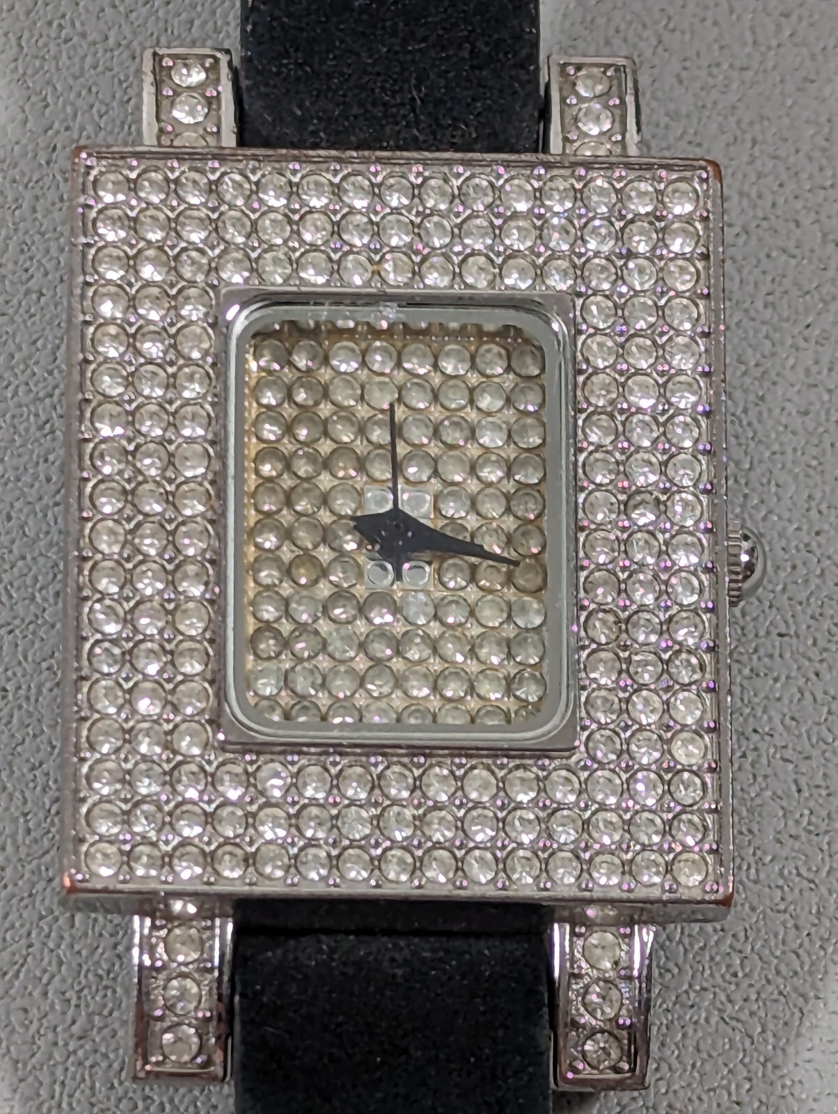 Silver Tone Crystal Accent Rectangle Case Black L… - image 1