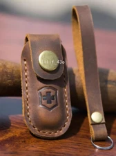 Cowhide Leather Sheath Sleeve Knife Case Holster Swiss Army Knife Hand Stitched