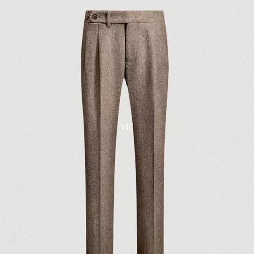 Retro Men's Tweed Herringbone Pants Woolen Casual Business Trousers Slim Fit UK - Picture 10 of 23