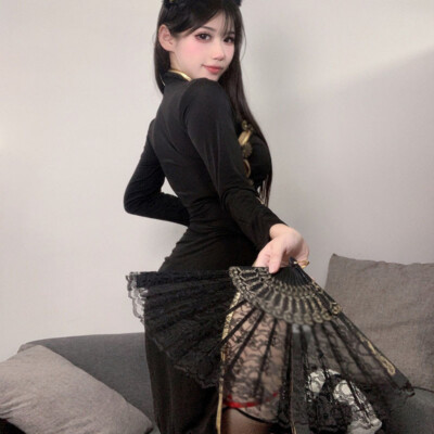Chinese Style Lady Qipao Dress Sleepwear Sexy Lingerie Cheongsam Nightwear  Black | eBay