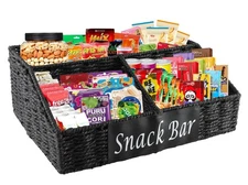 Snack Organizer for Countertop, Trapezoid 3 Compartment Snack Basket Snack Bo...