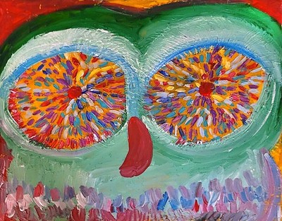 Owl Kaleidescope Eyes Unique Abstract Expressionism Wall Art Canvas Board 16x20 