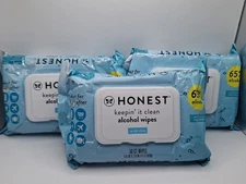 Lot of 3 HONEST keepin' it clean alcohol wipes with aloe, 50 count each