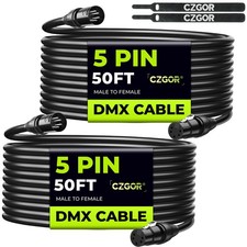 5Pin DMX Cable 50FT 3Conductor DMX512 Wire Lighting Signal DJ 2 PCS