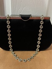 VTG La Regale Black Formal Evening Purse/Clutch Silver Kiss Lock Chain