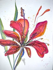 Watercolor painting, Abstract Red Flower, Best Art Gift, Modern Wall Art.