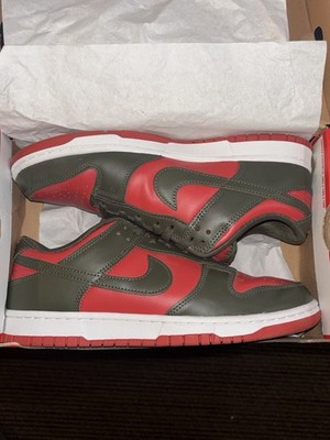 Nike Dunk Low Mens Low Top Leather Colorblock Cargo Khaki Mystic Red DV0833-600