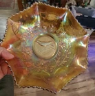 Vt Marigold Carnival Glass Magpie Crown Crystal Bowl Australian Radium Base Glow