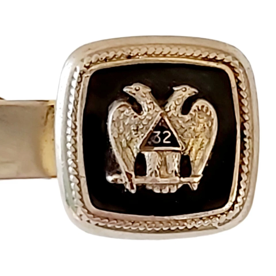 Masonic Double Eagle 32nd Scottish Rite Vintage Tie Bar Gold Tone Pewter 1920 - Image 3 of 4