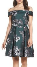 NWT Eliza J Fit & Flare Belted Brocade Jacquard Pleated Cocktail Mini Dress 12