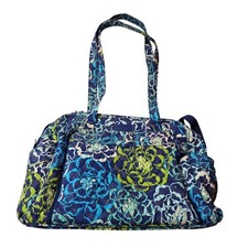 Vera Bradley Blue Green Quilted Cotton Floral Tote Bag Large Diaper Bag F1