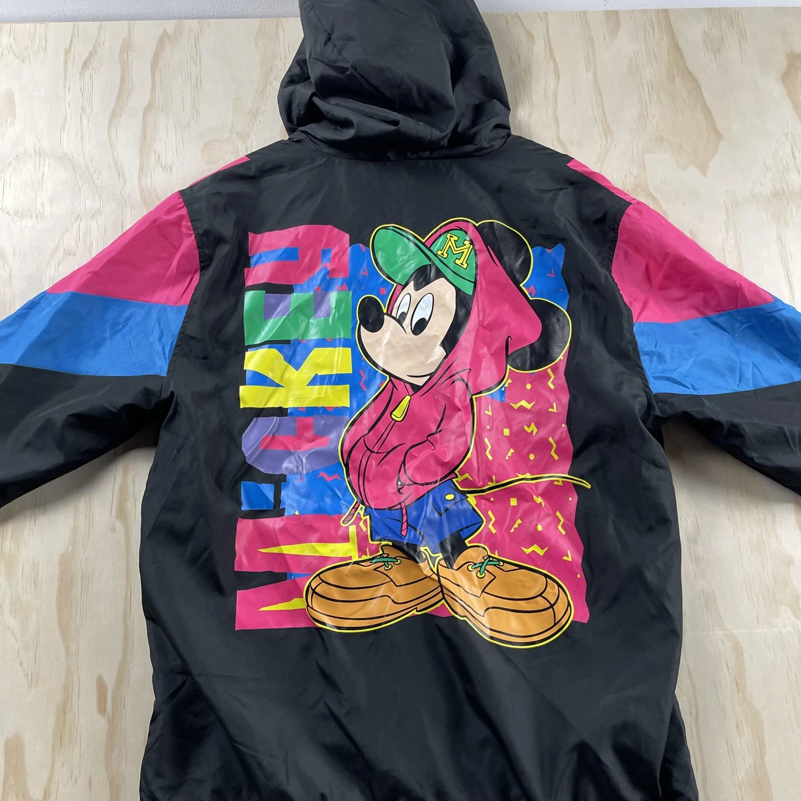 Disney Jacket Mens Medium Black Hooded Anorak Mickey Graphic 1/4 Zip Lined