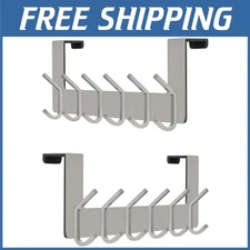 Stainless Steel Over Door Hooks, 6 Hooks, 2 Pack