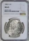 1882 S Morgan Silver Dollar $1 Coin NGC MS65 GEM Uncirculated