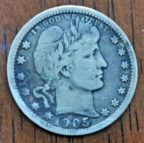 1905 O Barber Silver Quarter 90% SILVER Coin G+ or better Features 25C