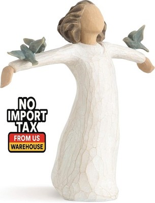 Willow Tree Happiness, Free to Sing, Laugh, Dance Create Figure with 3 Bluebirds