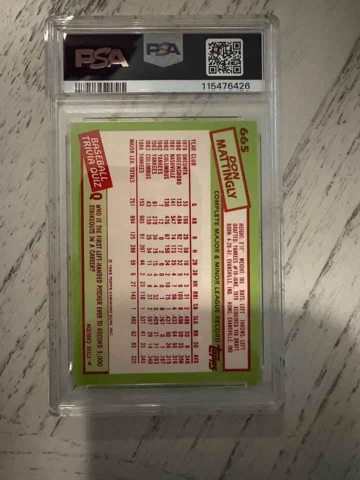 Topps Tiffany #665 1985 Don Mattingly Yankees PSA 9 Foto 2 de 2