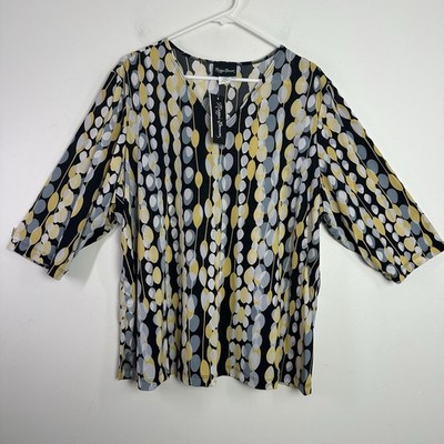 Maggie Barnes Top Womens 2X Liquid Knit Artsy Polka Dot V Neck 3/4 Sleeve NWT