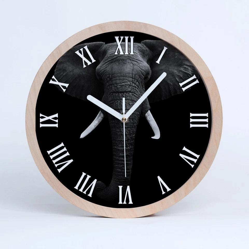 Estampado Silencio Relojes de Pared de Madera Rústica fi 25 cm elefante africano - Imagen 2 de 4