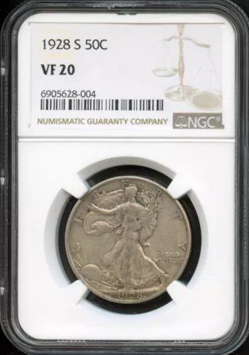 NGC - Walking Liberty Half Dollar - 50c - 1928 S - VF - 20