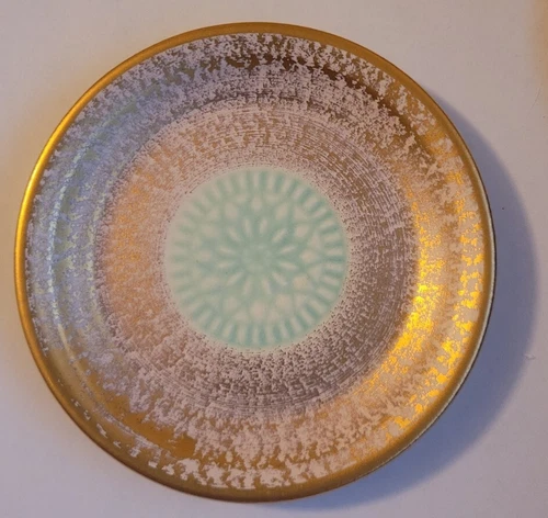 Stangl Pottery 4070 Plate 14k Gold Cream Mint/Teal Granada Trenton NJ MCM - 5”