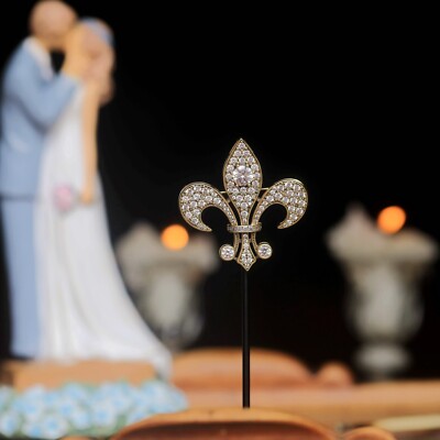 Schöne Brosche Eopque florale Spitze Lilie besetzt mit CZ weiß vergoldet matt SC22