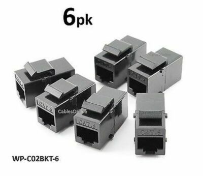 6-PACK CAT6 Female/Female RJ45 Ethernet Black Keystone Jack Coupler, FC6