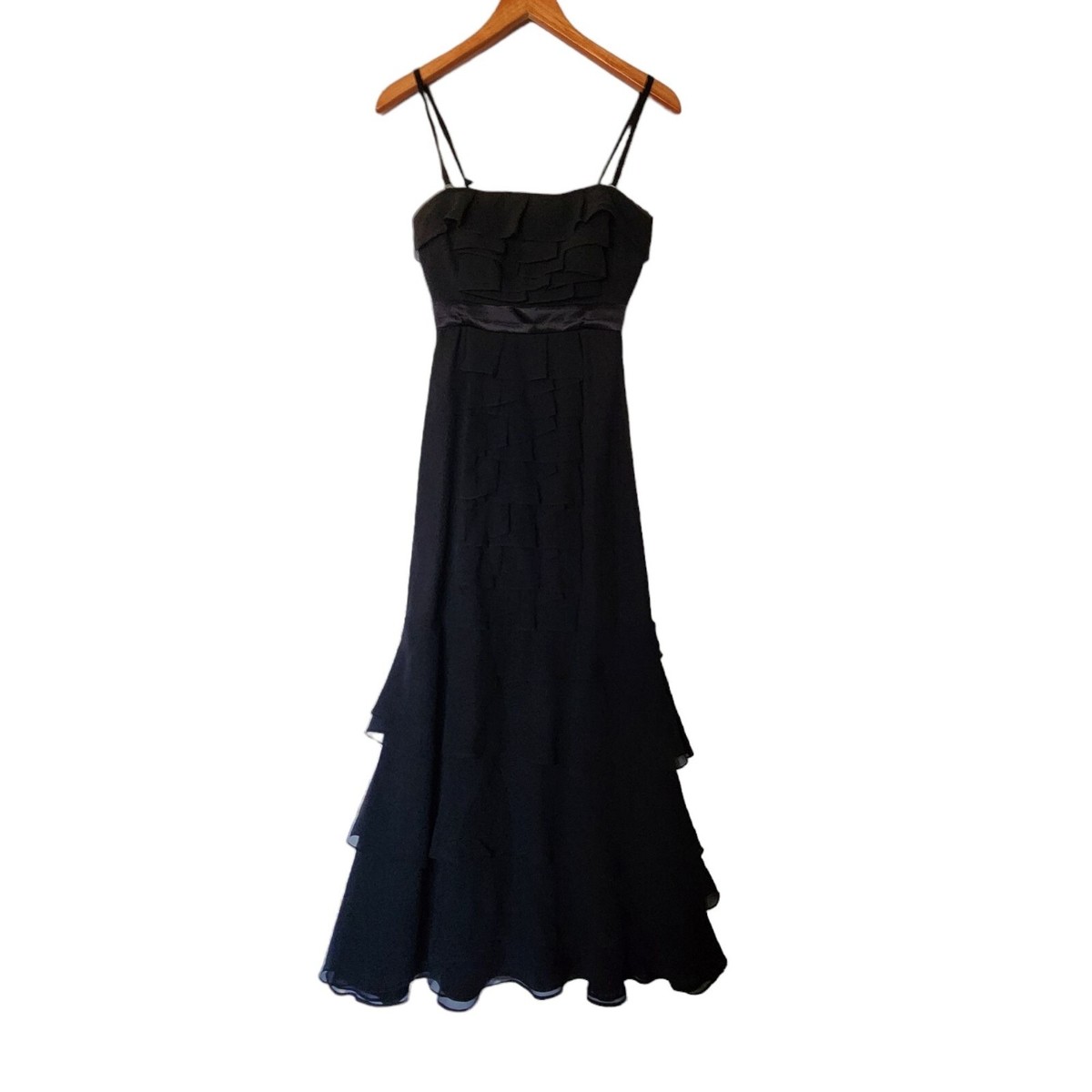 BcbgMaxAzria Long Silk Black Maxi Dress Gown Ruffles size 0