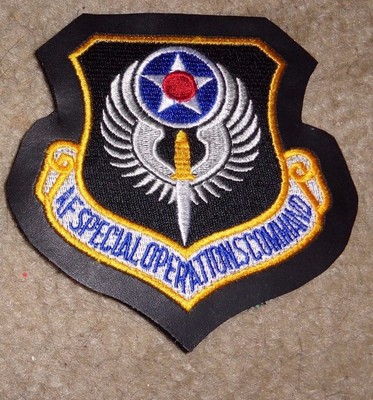 USAF PATCH, AIR FORCE SPECIAL OPERATIONS COMMAND, ON LEATHERETTE W/HOOK LOOP