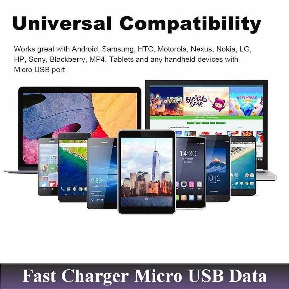 Fast Long Micro USB Data 2M 1M Charger Cable Lead For Samsung LG Android Phones - Image 2 of 4