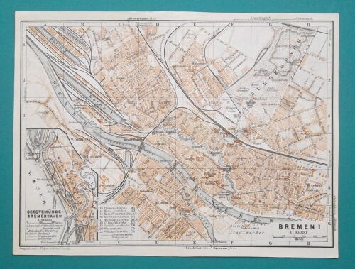 1936 MAP GERMANY Deutscheland  - Bremen & Marburg City Plans - Picture 1 of 4