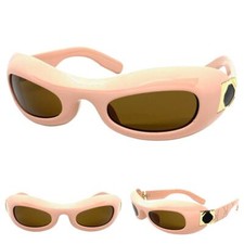 Futuristic Modern Retro Party Raver Club SUN GLASSES Funky Pink Frame Brown Lens