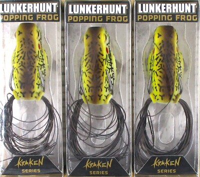 (3) Lunkerhunt Hollow Body Topwater 2'' Popping Frog 3/8 Oz Woody Brand New