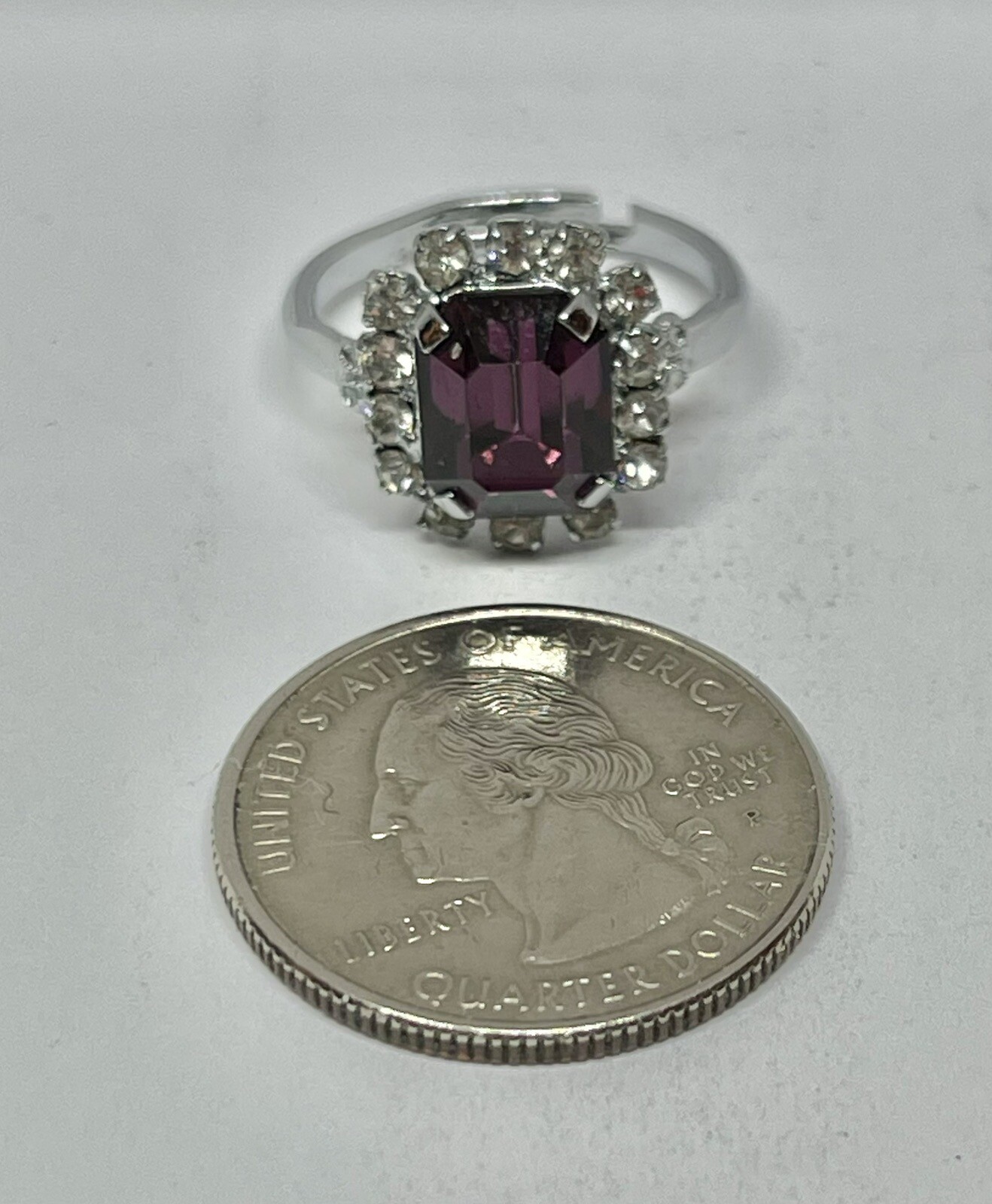 Art Deco Rectangle Purple & Clear Paste Chrome Si… - image 6