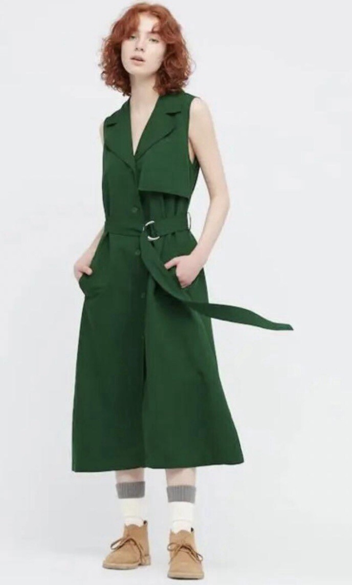 Uniqlo x JW Anderson Green Rayon Linen Sleeveless Trench Coat Dress Sz M