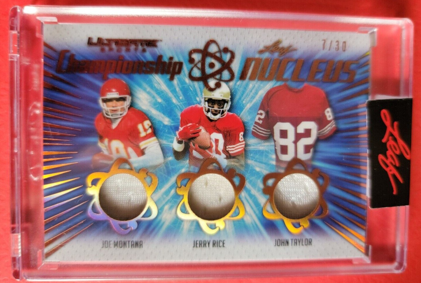 Joe Montana  Game Used Jersey Card #7/30 Jerry Rice JOHN TAYLOR 2021 LEAF 49ers
