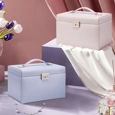 Lockable Jewelry Box Organizer w/Key 3-Drawer Jewelry Tray Necklace Earring Ring