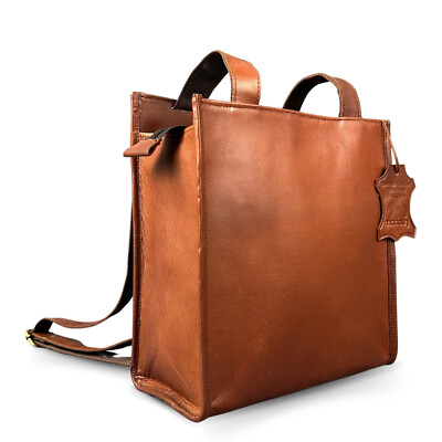 Genuine Leather 2-in-1 Brown Backpack tote handbag convertible dual design purse