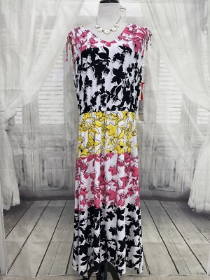 Ruby Rd 1X Floral Pink Yellow White Sleeveless Dress Pullover Asymmetrical B25