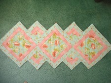 Quilted table runner - blue, pink, green flowers, 14 1/2" x 37 1/2" handmade NEW