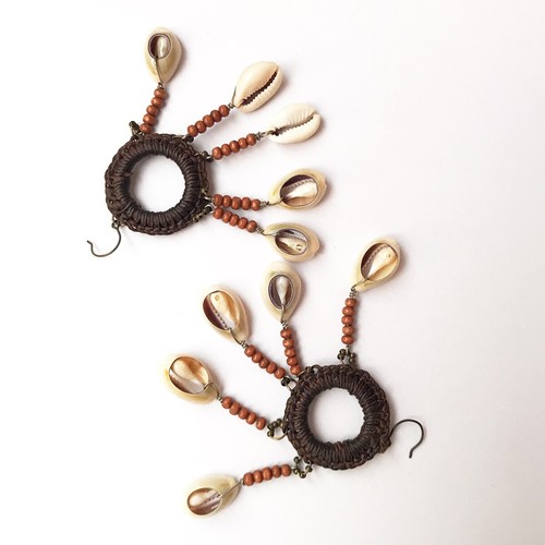Vintage Shell Bead Earrings Summer Handmade Shape Dream Catcher Drop 9cm - Picture 4 of 6