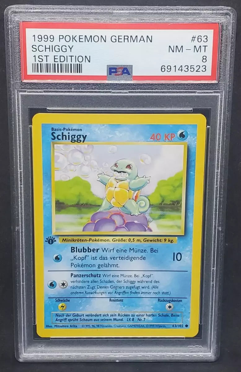 Pokemon Base Set German 1st Edition Squirtle Schiggy 63/102 PSA 8