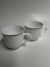Arcopal France Milk Glass Tea Cups Coffee Mugs Set Of 2 Brown Ring 8oz.
