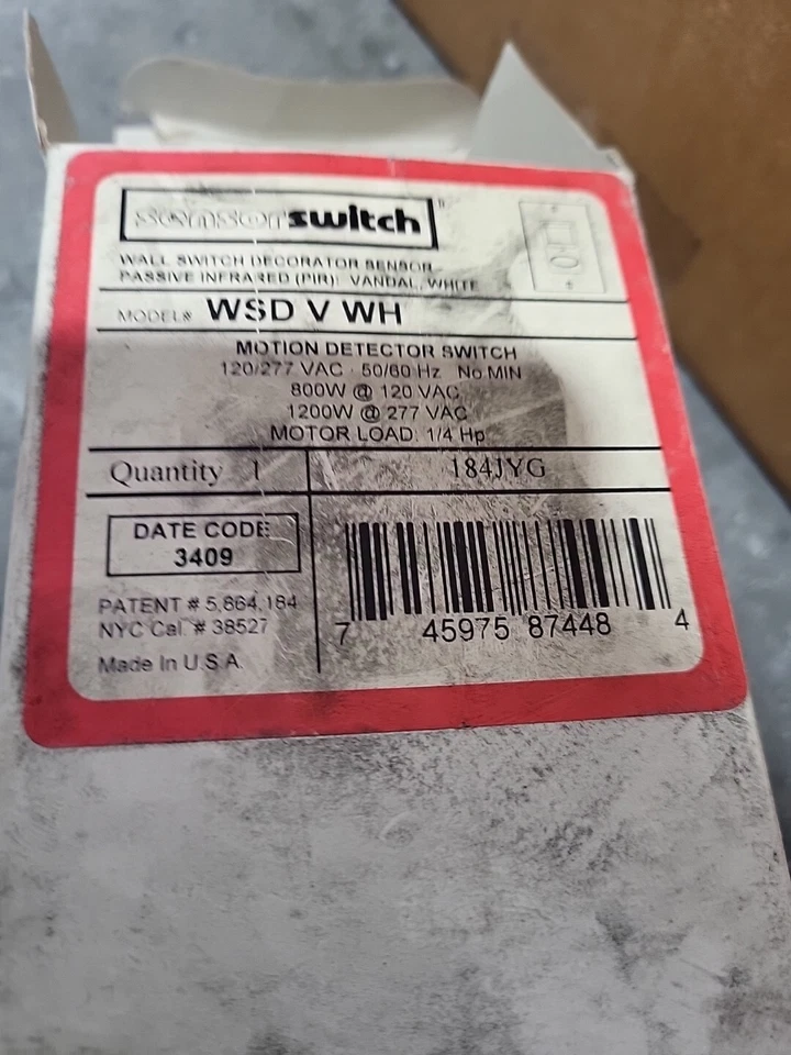 Interruptor de sensor Interruptor detector de movimiento WSD V WH 120/277VAC NUEVO Foto 3 de 3
