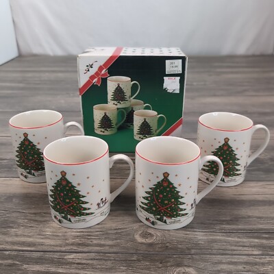 Heritage Christmas Mug Set Of 4 Fine Ceramic Made In Japan 10 Oz Coffee Cups NOS