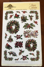 Vintage Artist's Collection "HOLIDAY FOREST" Sticker Sheet WREATHS Birds HOLLY